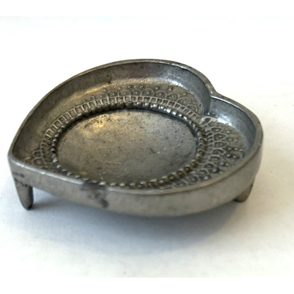 Vintage Heart Trinket Ring Dish Pewter Detailed Decorative Tiny Boho Retro Cute